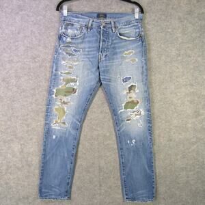 Polo Ralph Lauren Jeans Mens 30x30 Blue Distressed Camo Patch Slim Fit Denim